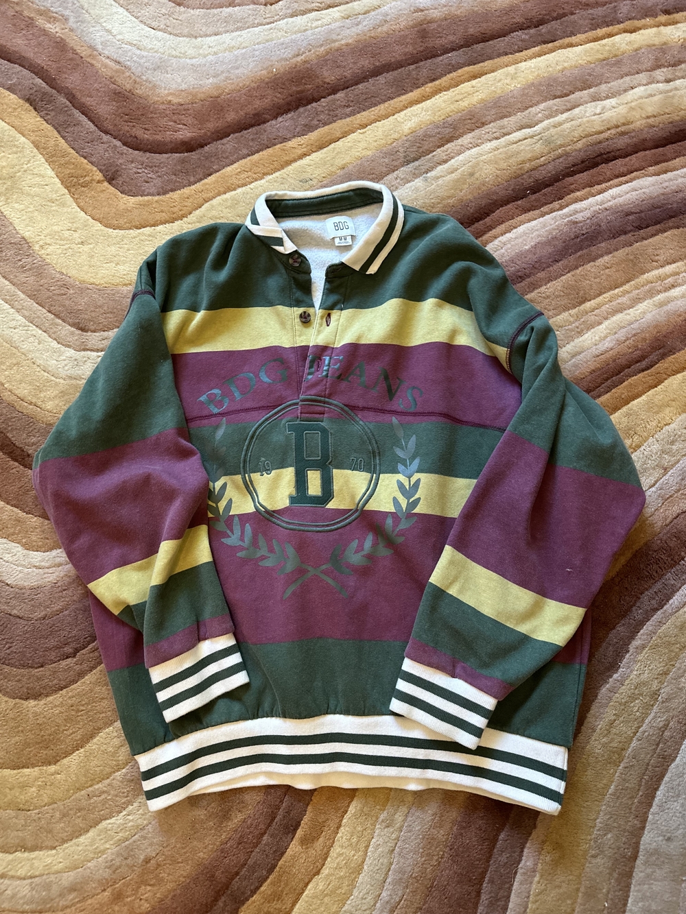 Urban Outfitters BDG Women's Striped Rugby Sweater — Green, Burgundy, Yellow